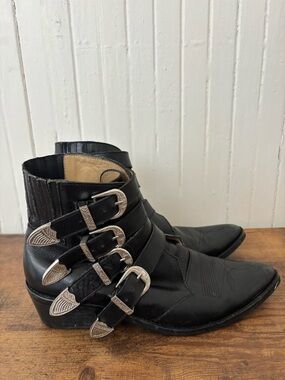 Toga Black Western Buckle Ankle Boots 41